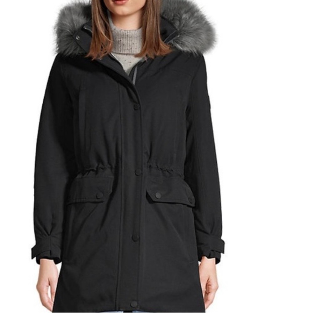 Lands' End Women's Black Ski Jacket with Gray Faux Fur Hood